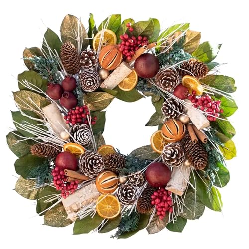 ANDALUCA 20" Natural Botanical Floral Wreath (Pomegranate Citrus Pine)