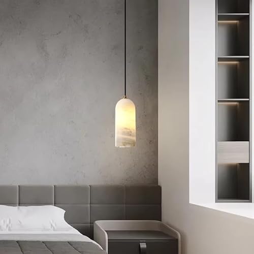 ASerZenith Nordic Natural Marble Pendant Light Creative Cylindrical Pendant Lamp Led Hanging Lamp Kitchen Living Room Copper Chandeliers(Warm Light)