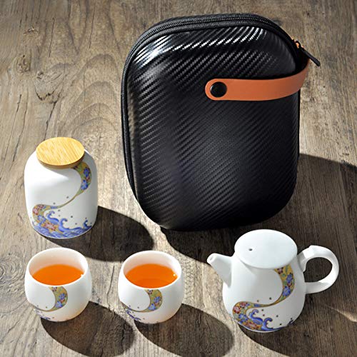 fanquare Portátil Juego de Té con Bolsa de Viaje, Juego de Té de Porcelana con Patrón de Flores y Olas del Mar, 1 Tetera… - Imagen 4