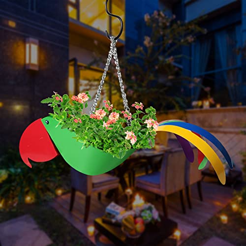 Uaswgudfs Funny Animal Shaped Hanging Basket Unique Metal Planter Iron Flowerpot For Outdoor Garden Patio Front Door Decoration Decorative Hanging Plant Container (2#Green Parrot) #TOP2