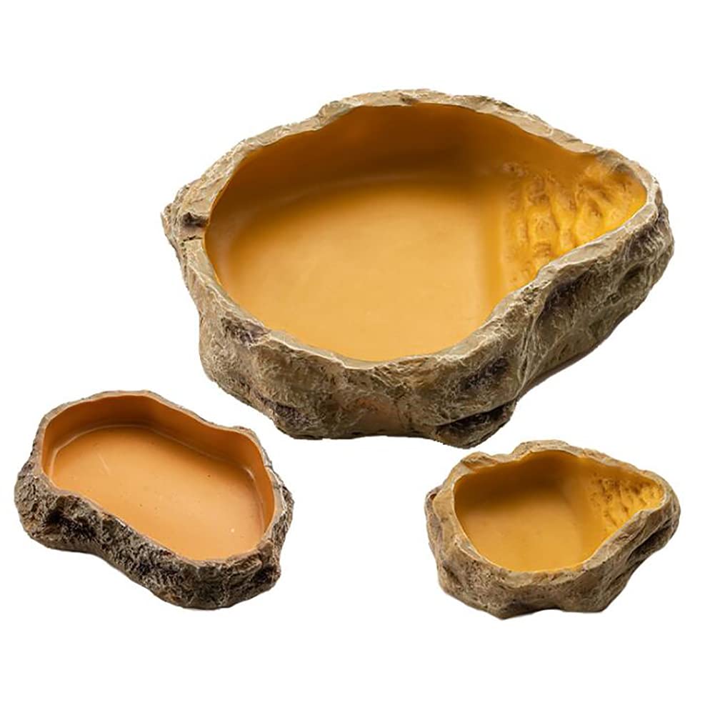 OMEM Plato de agua para reptiles de resina natural, decoración de terrario para tortuga, gecko lagarto, araña, plato de alimentación (plato de comida, L)