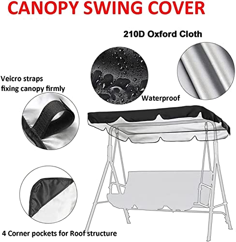 Wuttle Outdoor Patio Swing Top Cover, Replacement Swing Canopy Cover Removable Waterproof Canopy Top, 3 Seater Yard Porch Swing Cover (Color : Blue, Size : 195X125X15Cm/77X49X6'') #TOP2