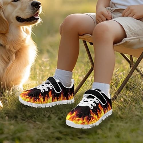 Boys Girls Shoes for Little Kids/Big Kids Machine Washable Lightweight Comfy Athletic Running Shoes Kids Sneakers Light Fire Pattern（White Sole）2