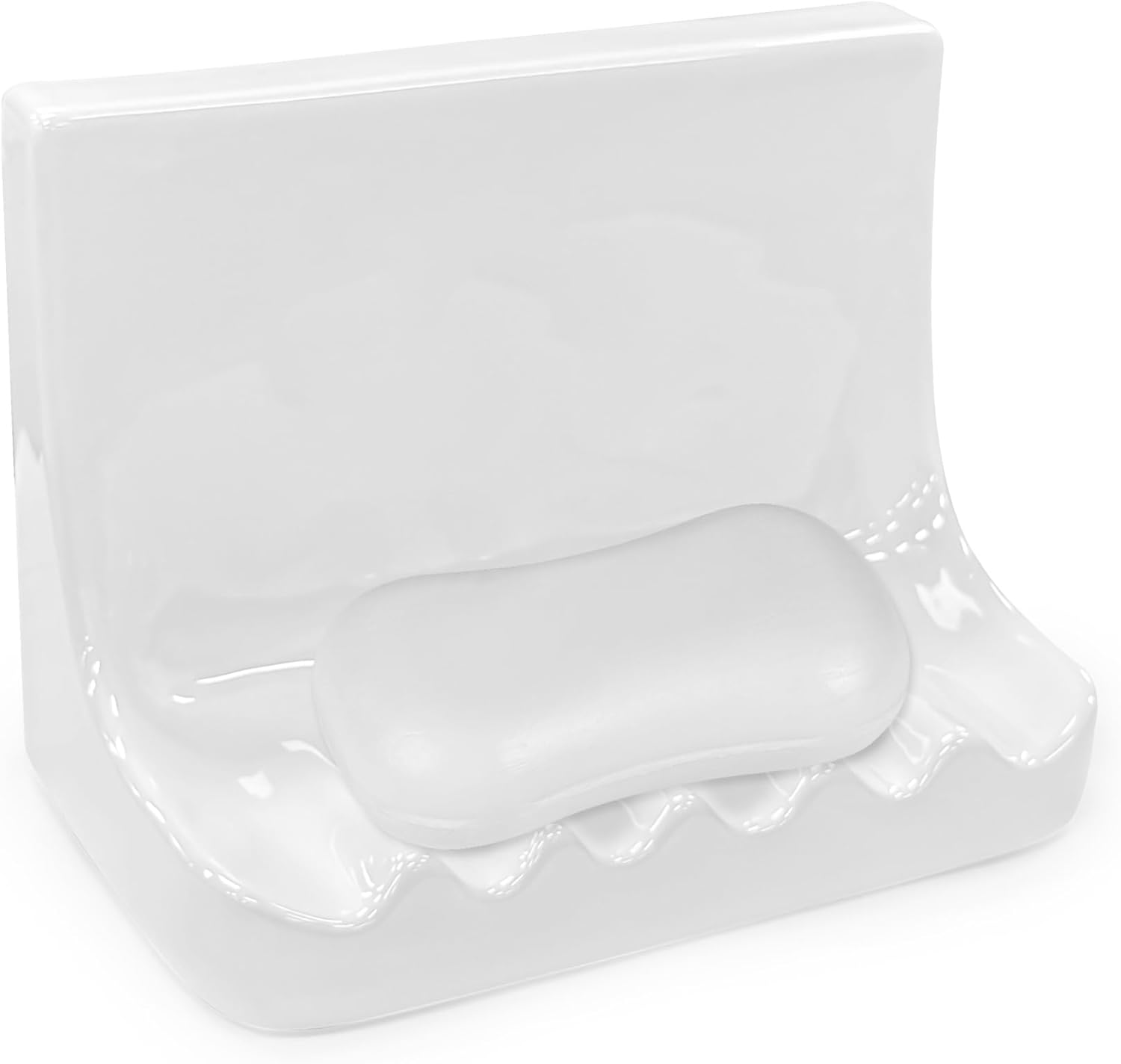 White Retro Ceramic Bathroom Soap Holder, Mid Century Ceramic Soap Stand, Soap Holder Shower Tray for Home Bathtubs, Bathroom Sinks, and Shower Stalls