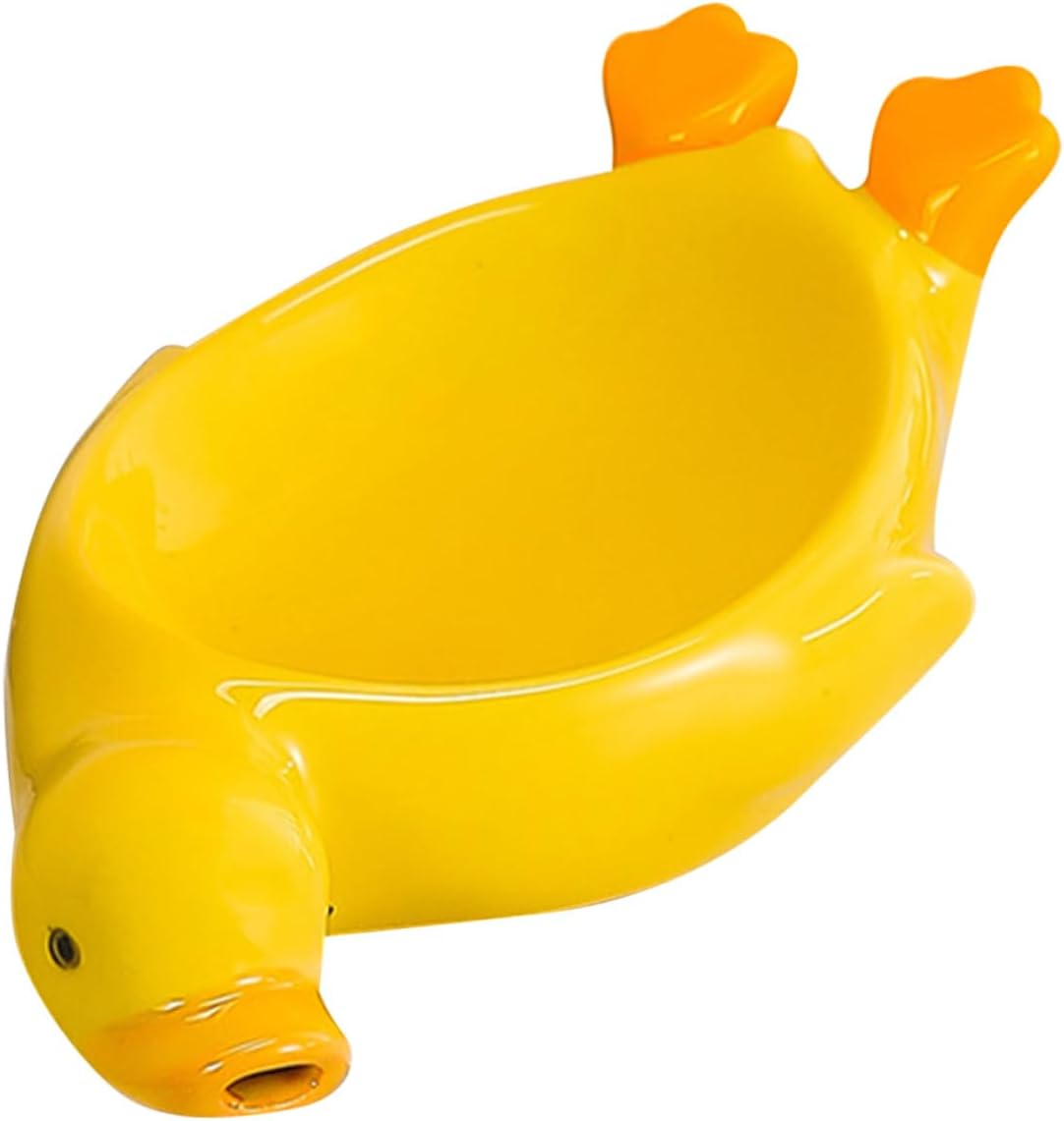 Ceramic Soap Dish with Drain Cute Yellow Duck Soap Holder Tray for Bathroom Countertop Decorative Draining and Sponge Storage
