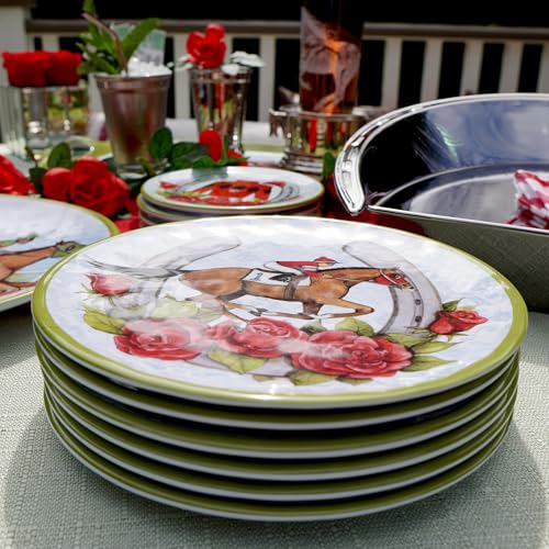 Derby Day at the Races Set of 6 Melamine Salad Plates – Add festive flair to your Derby Day celebration with 6 durable melamine salad plates featuring colorful racing silks, horseshoes, and charm. - Image 4