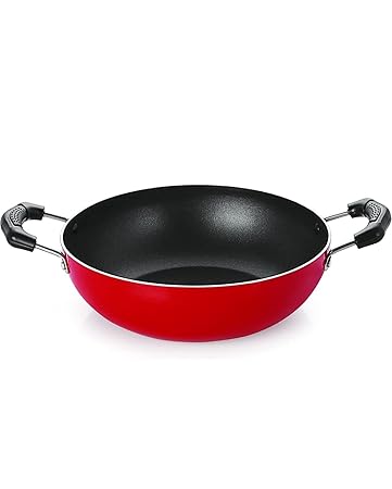 SinSya Non-Stick red Color Gas Stove Compatible Bottom deep Fry kadai - 21cm Medium Size - 1.5 LTR