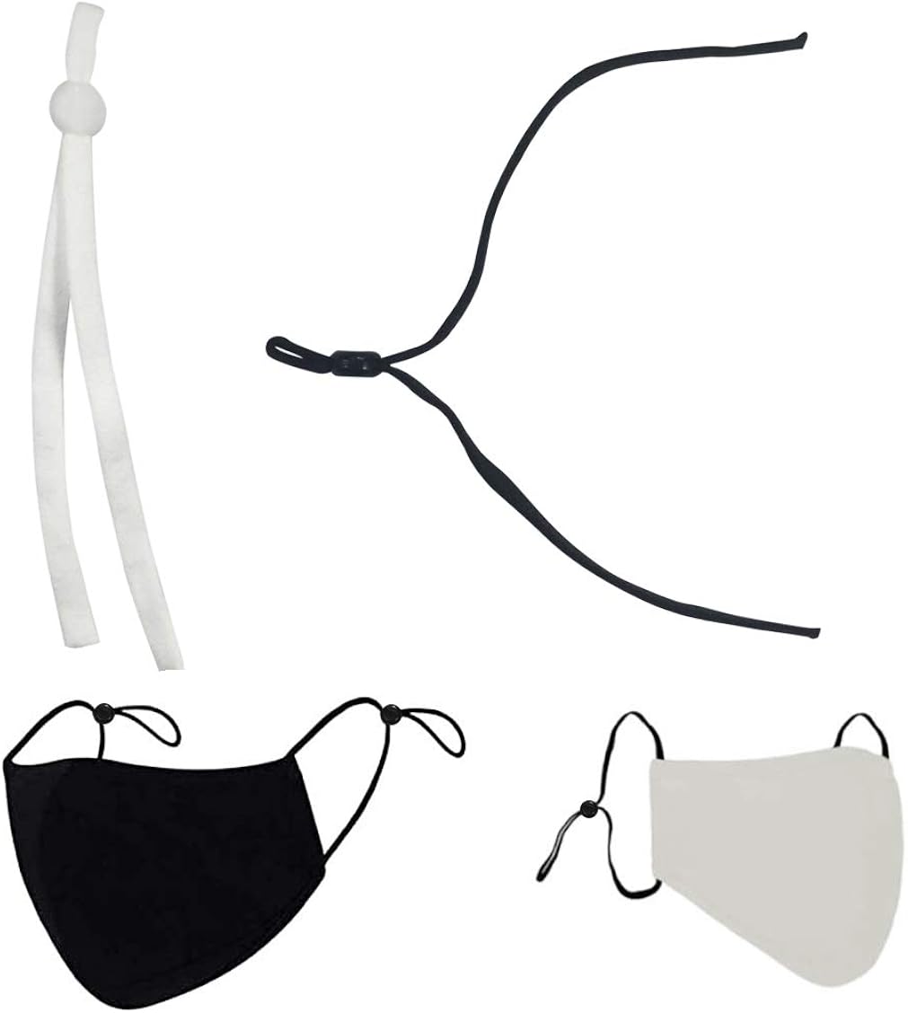 60 Pieces Elastic String for Masks Black White Sewing Elastic Band Cord for Sewing Crafting with Adjustable Buckle Stretchy Mask Earloop Lanyard Earmuff Rope DIY Mask Making Supplies