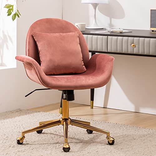 Office Chair Ergonomic Desk Chair - Velvet Vanity Fabric Home Office Chair Modern Adjustable Height Computer Chair With Pillow Swivel Executive Task Chair For Makeup And Living Room, Pink #TOP19
