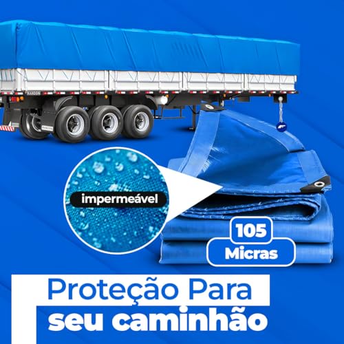 Lona Azul Impermeável Carreteiro, Piscina, Toldos, Caminhão 105G 5x4 Metros + Corda 10 Metros
