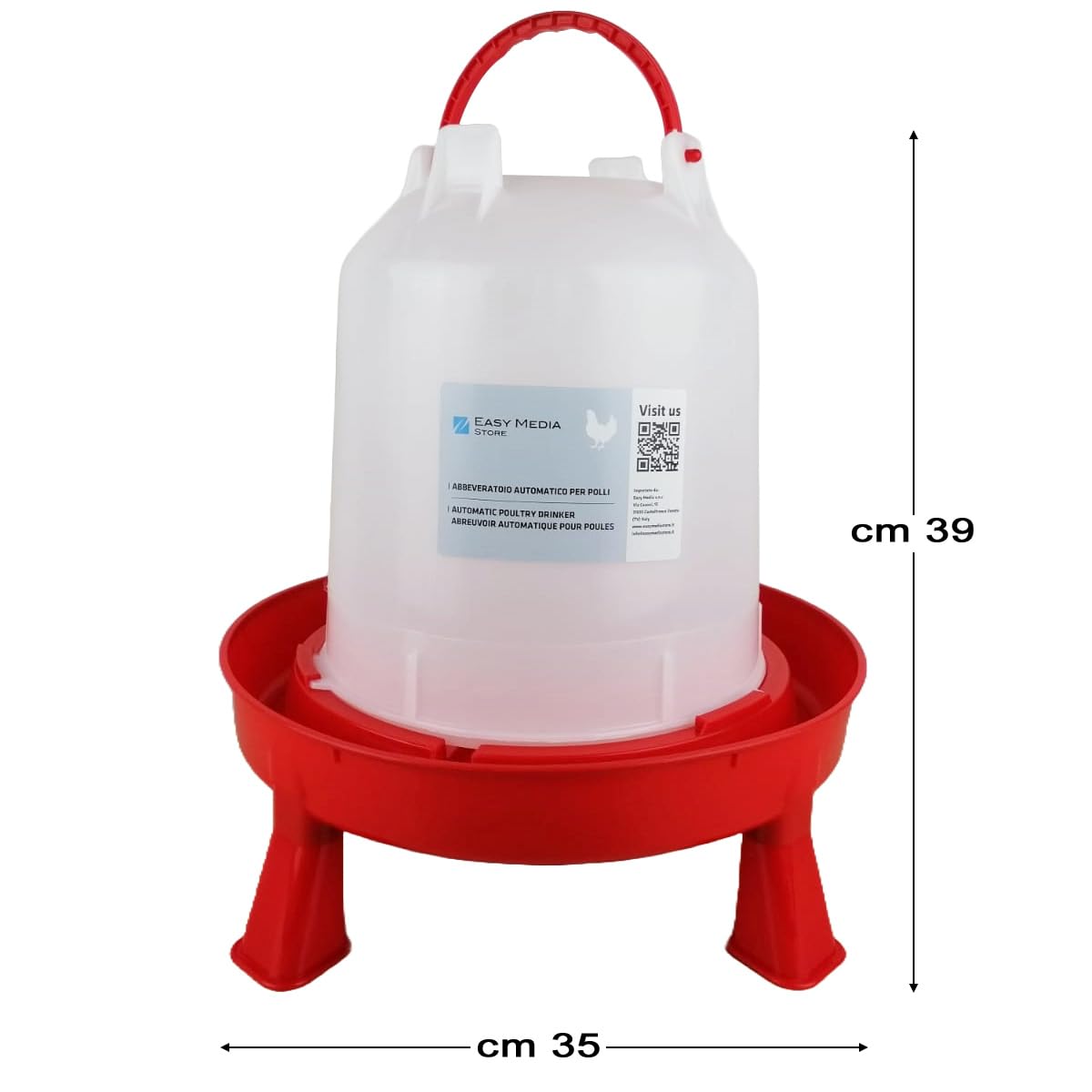 Easy Media Mangiatoia da 9 Kg + Abbeveratoio da 11 L, con piedini, per pollame, distributore automatico mangime acqua, per polli galline