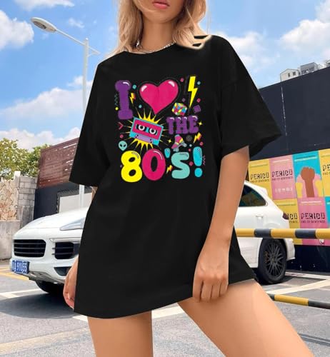 Oversized 80s Outfits for Women I Love The 80s Shirt Vintage neon Shirts for Birthday Party Gift Casual Short Sleeve Top2