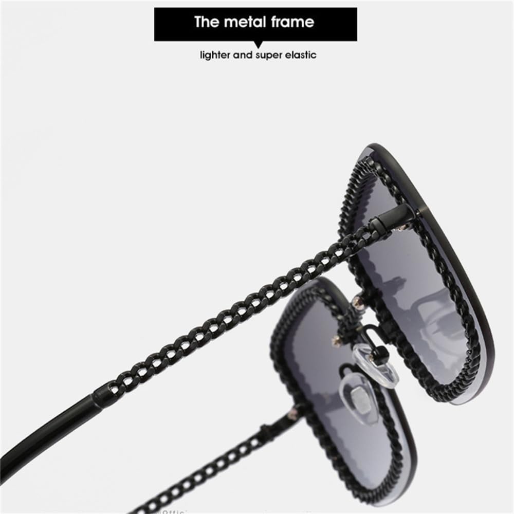Gafas de sol cuadradas con cadena de metal para mujer, gafas de sol vintage para hombre