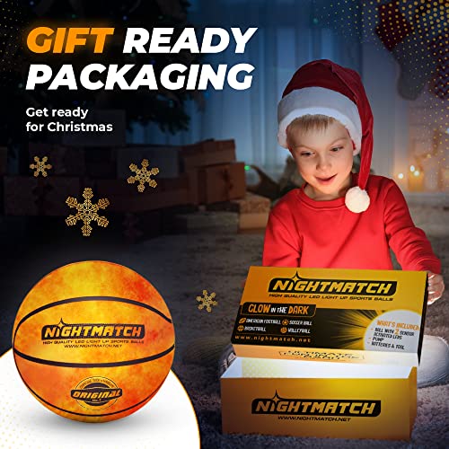 Nightmatch Waterproof Size 7 Led Light Up Basketball - Durable Glow In The Dark Basketball With 2 Leds - 6 Extra Batteries & 1 Pump - Unending Nighttime Fun With Glow Basketball - Gifts For Kids #TOP3