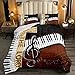 Feelyou Piano Music Themed Comforter Musical Bedding Set for Kids Boys Girls Teens Decor Piano Instruments Print Comforter Set Popstar Party Brown Black White Duvet Set Queen Size Boys