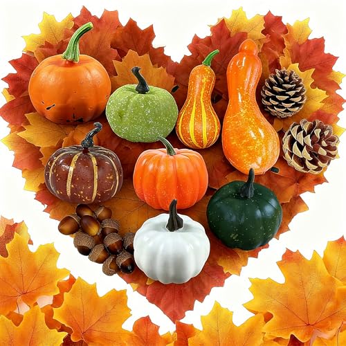 Set di zucche artificiali, set di decorazioni autunnali, 50 pezzi, per decorazioni realistiche autunnali per il giorno del Ringraziamento e Halloween, riutilizzabili, per autunno, Halloween, casa