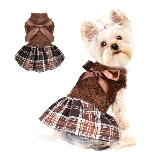 Image of Dog Sweater Dog Winter Clothes for Small Dogs Boy Girl Fall Puppy Dress Warm Fleece Chihuahua Yorkie Teacup Sweaters Dresses for Small Dogs Girl Cat Sweaters, Brown, XXS