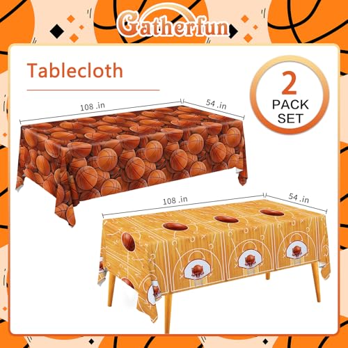 Image of Basketball Party Supplies Set: Basketball Party Decorations & Party Favors, Includes 2-Pack Basketball -Themed Tablecloths for Kids 1st Birthday, Basketball Disposable Table Covers 54 x 108 Inch