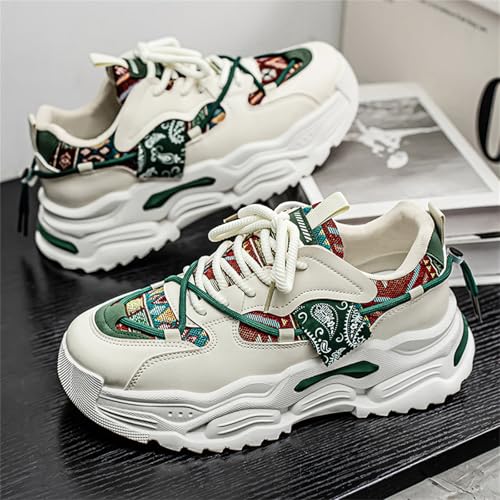 Fashion Leather Lace-Up Chunky Sneakers for Men Casual Round Toe Platform Walking Running Driving Sport Shoes3