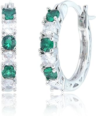 RIZILIA 18K White Gold Plated Hoop Earrings for Women, Round Cut CZ Multi Gemstone Colorful Hoop Earrings, Trendy Jewelry Gift for Women, 20mm