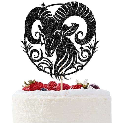 Aries Cake Topper, Aries Birthday Cake Decor, Aries Season Decorations, Zodiac Party Decor, Horoscope Birthday Party Decorations (Black Glitter)