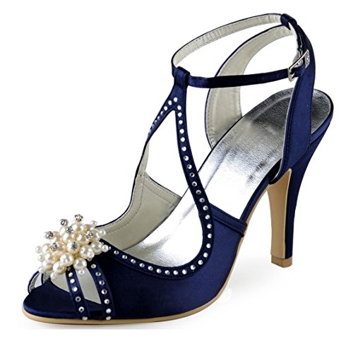 Sandales pour femme navy blue MinitooUK-MZ8229 avec talon stable de 7.5cm
