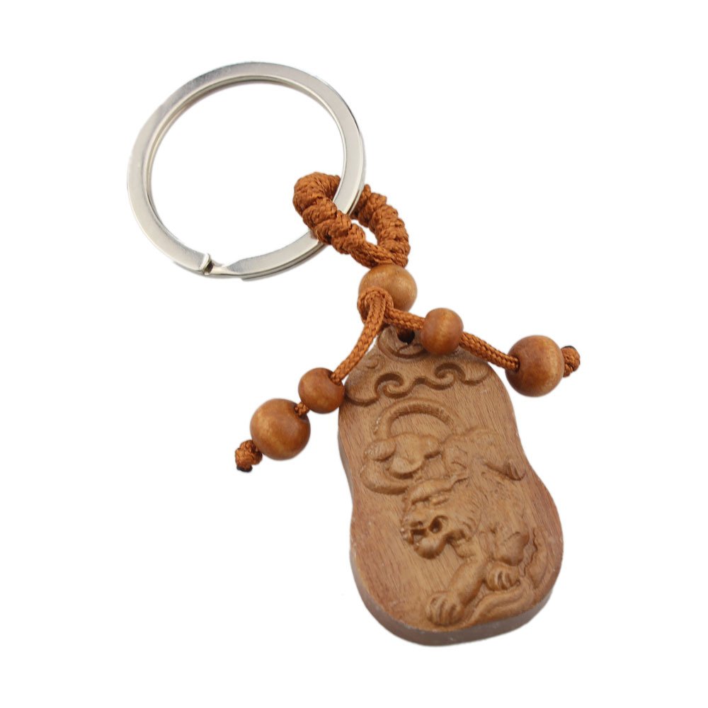 FOY-MALL Brave Tiger Chinese Style Rosewood Carved Men/Women Car or Bag Key Rings M1004