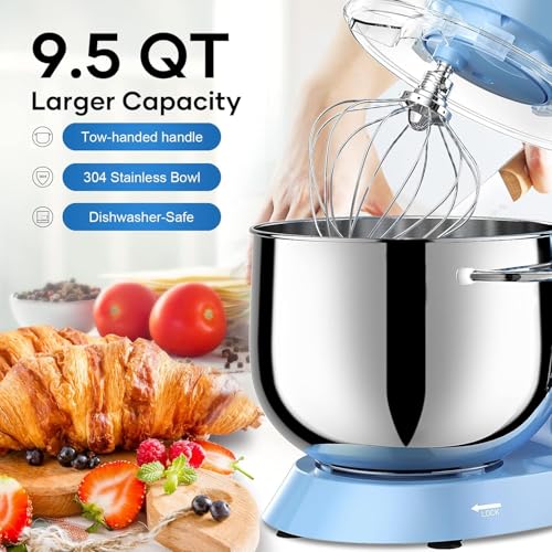 Vezzio Stand Mixer,9.5 Quarts,10-Speed Tilt-Head,Kitchen Food Mixer with Stainless Steel Bowl,Dough Hook,Whisk, Beater,Egg White Separator (Black) (Blue) by Vezzio - Image 2