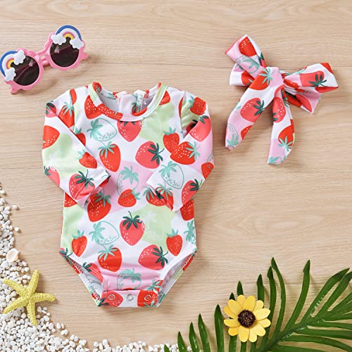 Aalizzwell Newborn Infant Baby Girls One Piece Long Sleeve Swimsuit Strawberry Bathing Suit Swimwear Beach Wear 0-3 Months #TOP1
