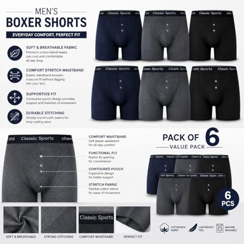 Calzoncillos tipo bóxer para hombre COSHAL pack de 6 ropa interior diaria con bragueta 6