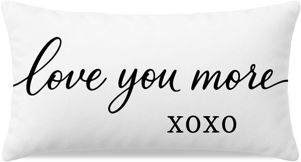 Throw Pillow Covers 12x20 Inch, Love You More XOXO, White