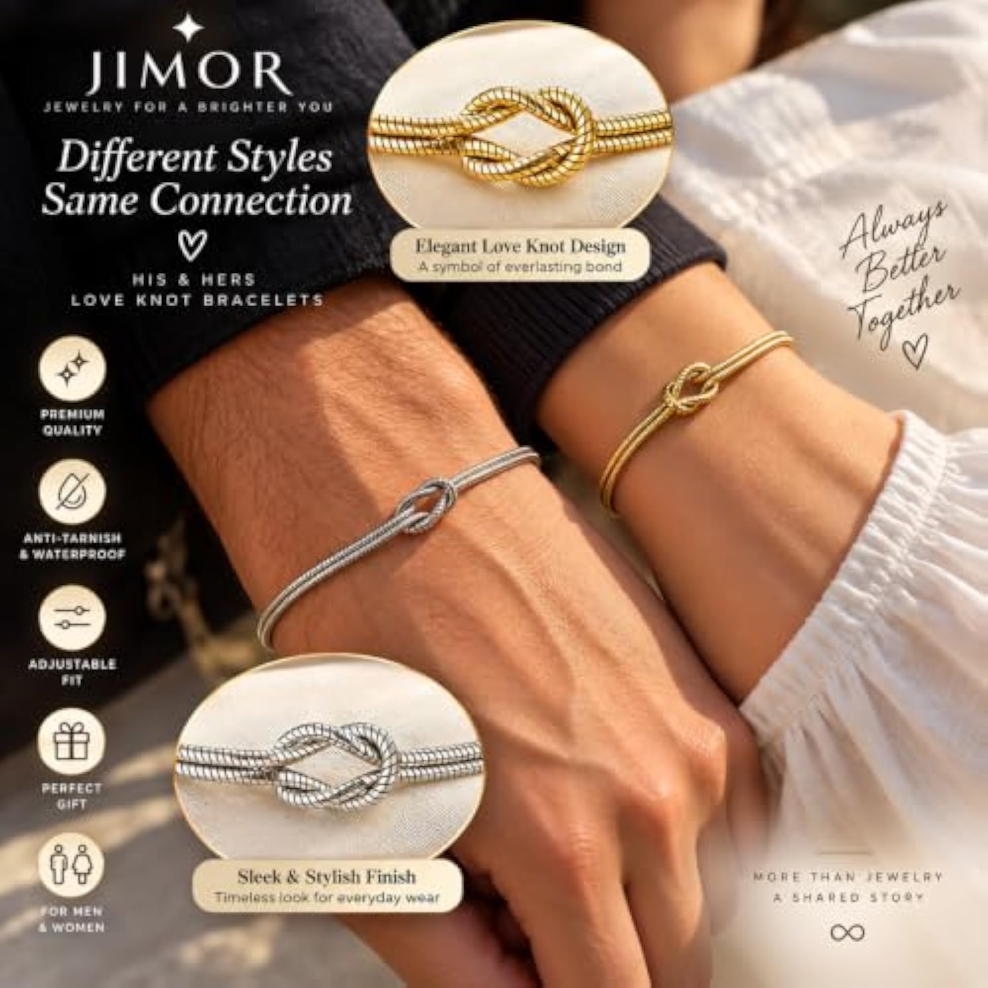 Love Knot Bracelet Set of 2, Adjustable Couple Jewelry