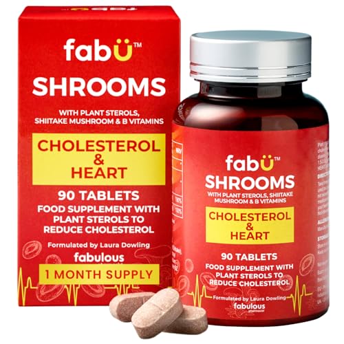 fabÜ Shrooms Cholesterol & Heart - Plant Sterols 1500mg per Serving, Blended with Edible Shiitake Mushroom & B Vitamins - Cholesterol Lowering Supplements, Vegan - 90 Tablets