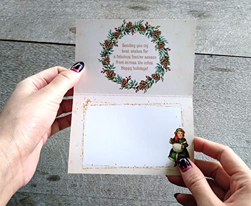 Image of PIXILUV SNOWY CHRISTMAS (Pack of 12) Notecards Small Greeting Cards # Snowy White Christmas with Family ~ Vintage Christmas Postcards Reprint