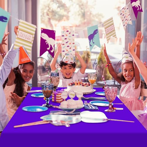 Image of 16 Pack Purple Plastic Tablecloth for Rectangle Tables, Premium Decorative Purple Disposable Table Cloths for Parties, Rectangle Party Table Cover for Birthday Anniversary Graduation, 54x108 Inch