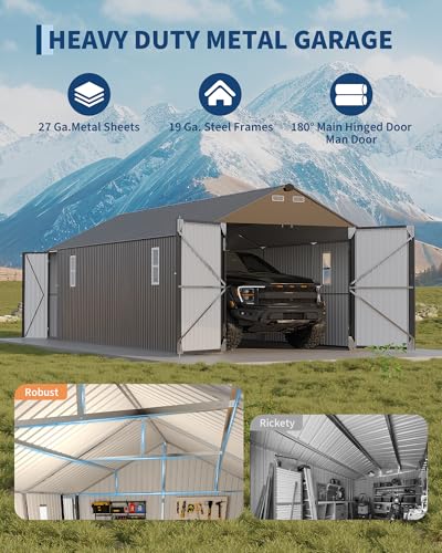 Image of GarveeLife 12x25 ft Metal Carport, Enclosed Car Port with Vertical Steel Roof for All-Weather Use, Metal Garage Shed with Man Door for Sedans & SUV, Gray