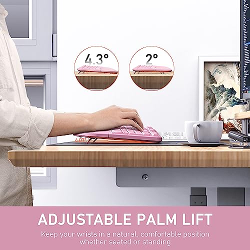 MEETION Ergonomic Keyboard Wireless, Split Curved Keyboard with Cushioned Wrist Palm Rest, Natural Typing Full Size with USB-C Adapter for Laptop/PC/Windows/Mac, Pink by MEETION - Image 4