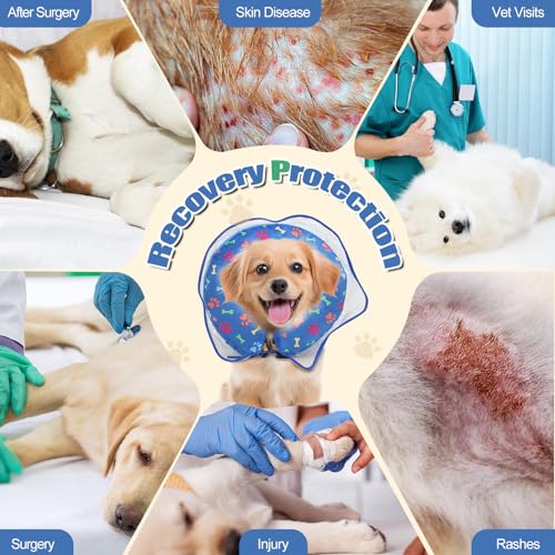 Image of Inflatable Collar After Surgery, Adjustable Cute Calming Puppy Collar with Soft Padding, Pet Prevent Scratches Anti Licking Collar for Small Medium Large Dogs (Blue, M)
