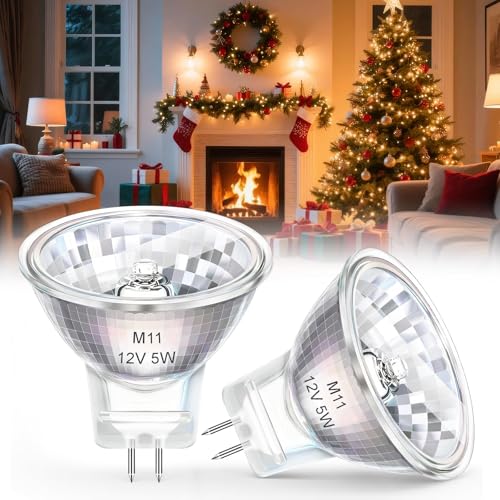 MR11 GU4 5W 12V Halogen Light Bulb, Christmas Tree Fiber Optic 2 Bin Dimmable Spotlight, 35*35mm, 36 Degree Beam Angle, Warm White 2700K, Low Voltage Reflector light bulbs for Xmas Decor, 2 Pack