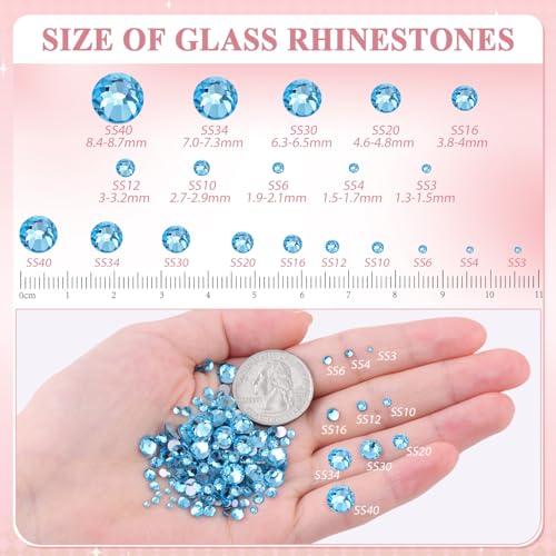 Image of 2000PCS SS12 /3mm Crystal Glass Rhinestones for Bedazzling (Aquamarine) | Flatback Rhinestones for Crafting DIY Nail Art Makeup Decoration, Gems Diomand Charms for Tumbler Shoes Clothing Mug