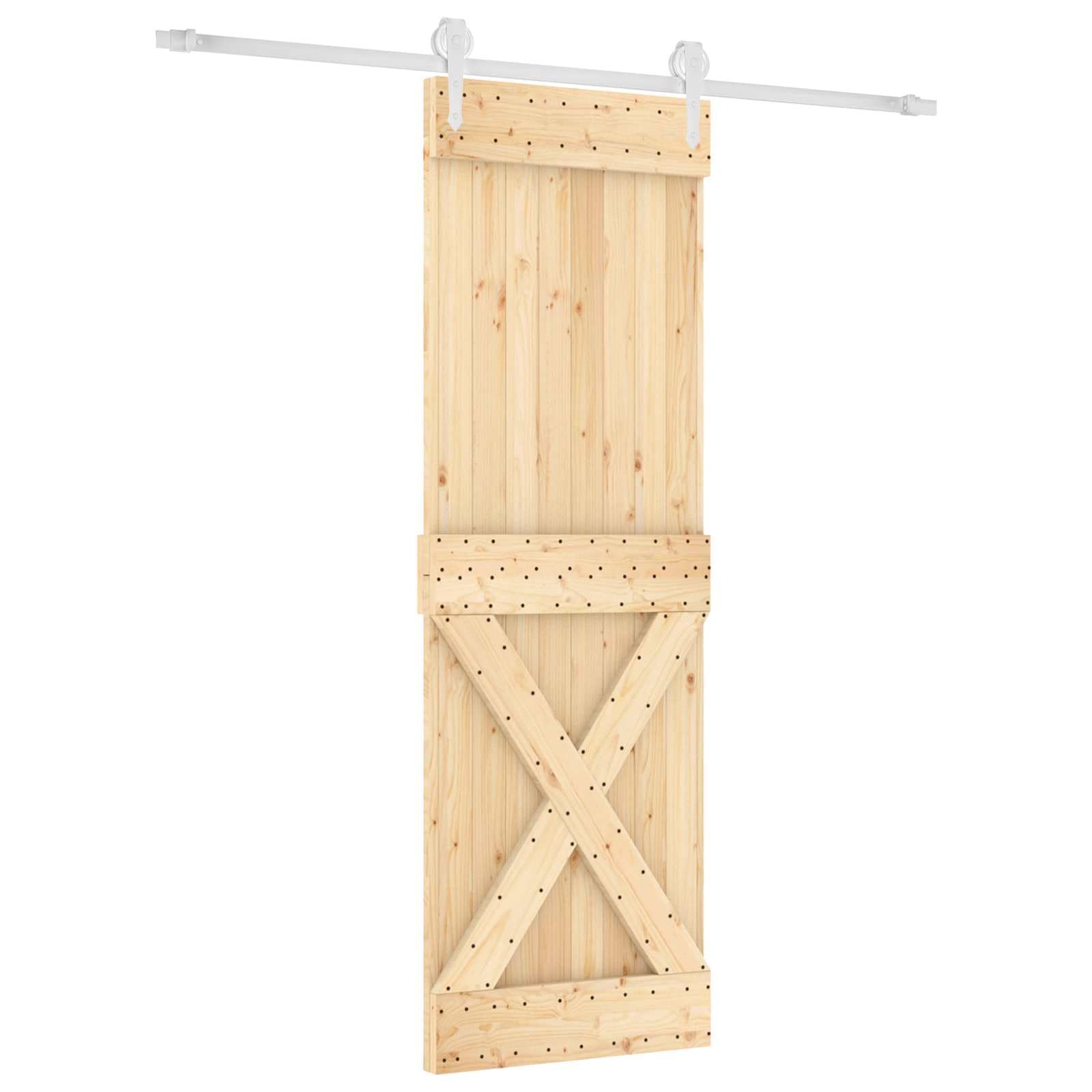 Puerta corredera 70 x 210 cm de madera de pino y blanco con guía