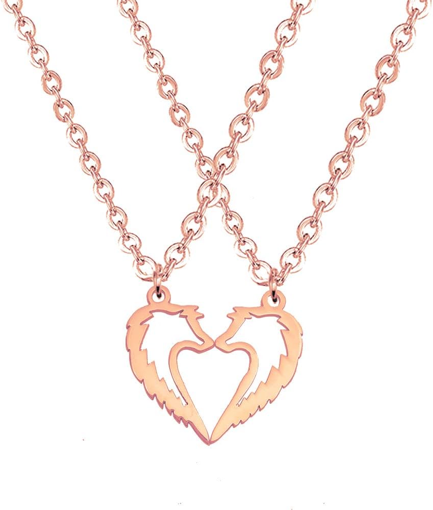 YOUCANDOIT2 Tribal Wolf Couples Statement Pendant Necklace Sweet Heart Jewelry for Lovers