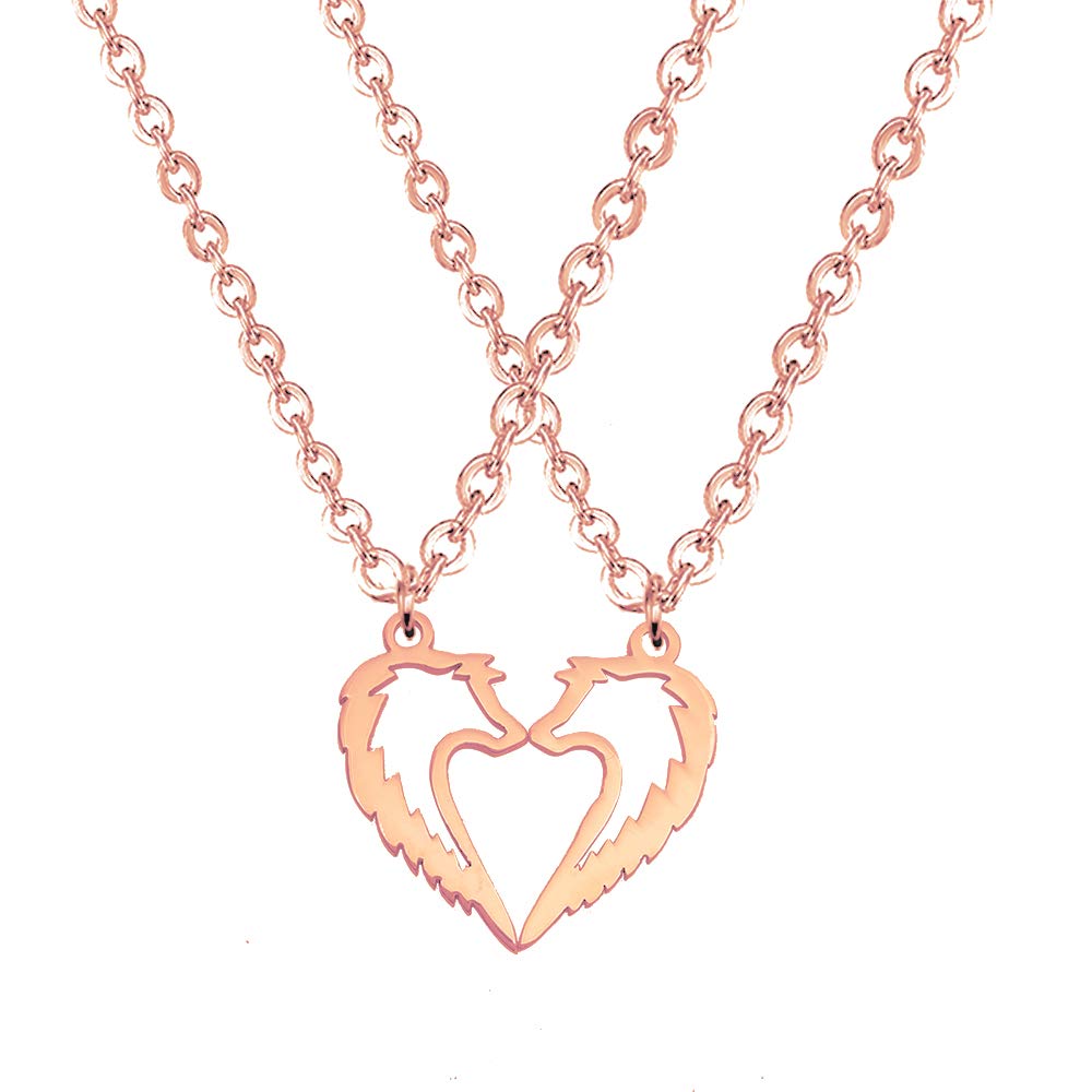 YOUCANDOIT2 Tribal Wolf Couples Statement Pendant Necklace Sweet Heart Jewelry for Lovers