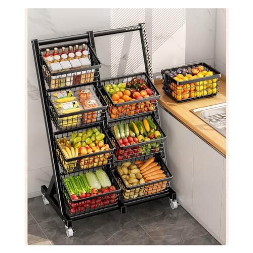 Estanterías para frutas y verduras con 4 niveles de cestas grandes para tiendas y hogar