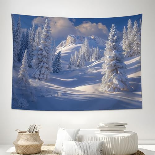 Tapisserie de Chambre pour Habiller un Grand Mur Nu Paysage Hivernal Bleu