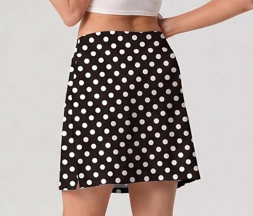 PrinStory Women's Tennis Skirt Lightweight Knee Length Skorts Skirts Running Golf Pickleball Workout Sport Skirts with Pockets PD Black White-M — view 6