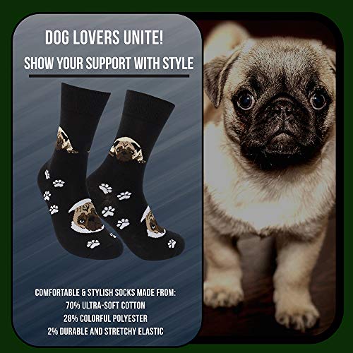 Funatic Pug Novelty Crew Socks | Unisex Puppy Lover Gift With Dog And White Paw Image | Best Canine Pet Owner Accessory | Cute Holiday Party Day Apparel Present For Men And Women | One Size Fits Most #TOP2