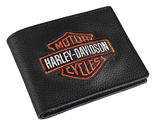 Harley-Davidson Men's Embroidered Bar & Shield Billfold Wallet, XML4336-ORGBLK