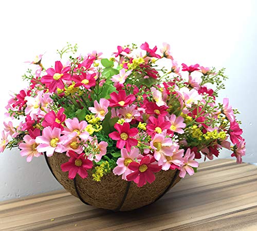 Lopkey Artificial Daisy Flowers Outdoor Indoor Patio Lawn Garden Hanging Basket With Chain Flowerpot,10 Inch Red #TOP3