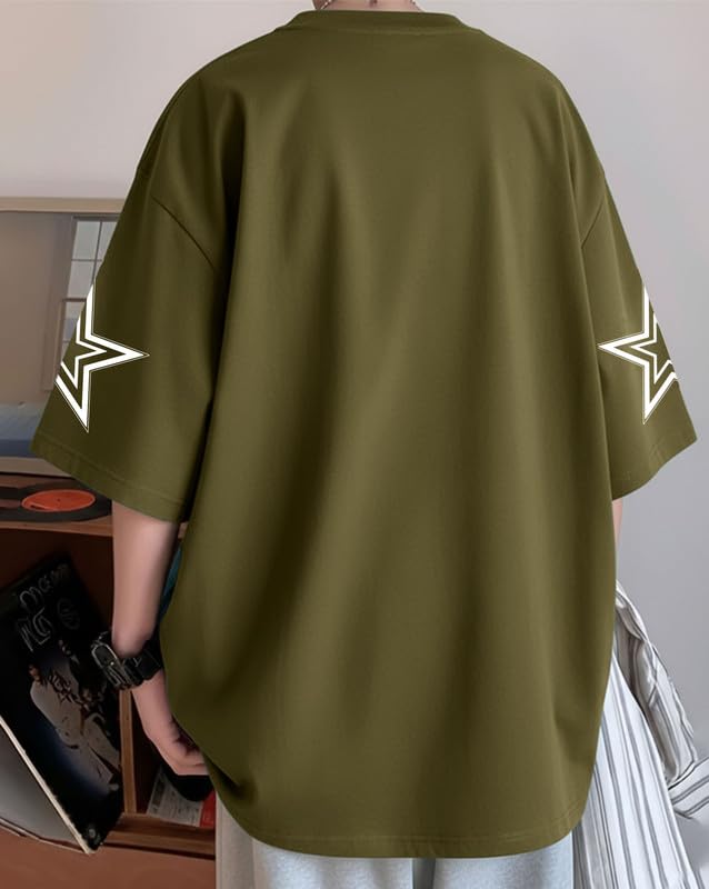 Image of AUSK Men's Half Sleeve Drop Shoulder Loose T-Shirt || Off Shoulder Printed Oversized Tshirt for Mens